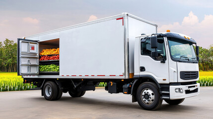 Chiller truck for rent in Abu Dhabi transporting fresh produce