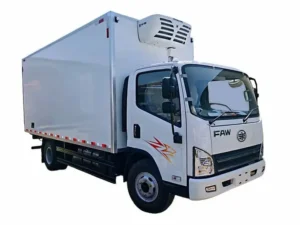Refrigerated chiller truck delivering fresh catering food in Abu Dhabi for an outdoor event